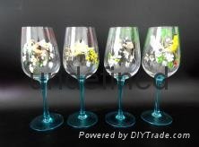Manual coloured drawing or pattern rural style wine glasses 3
