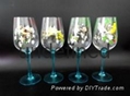 Manual coloured drawing or pattern rural style wine glasses 3