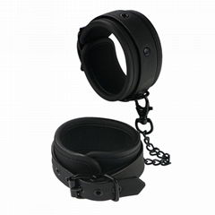 China Stainless Male Games of Desire Black Matt PU Bondage Ankle Cuffs Handcuffs