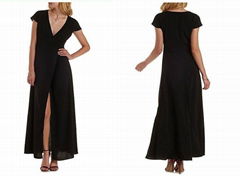 Ladies v neck wrap black maxi dress