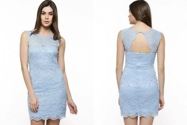 Ladies blue lace backless dresses