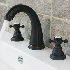 Traditional Style Oil-rubbed Bronze Finish Two Handles Three Holes Bathroom Sink