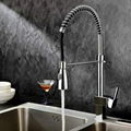 Single Handle Solid Brass Spring Pull Down Kitchen Faucet - Chrome Finish