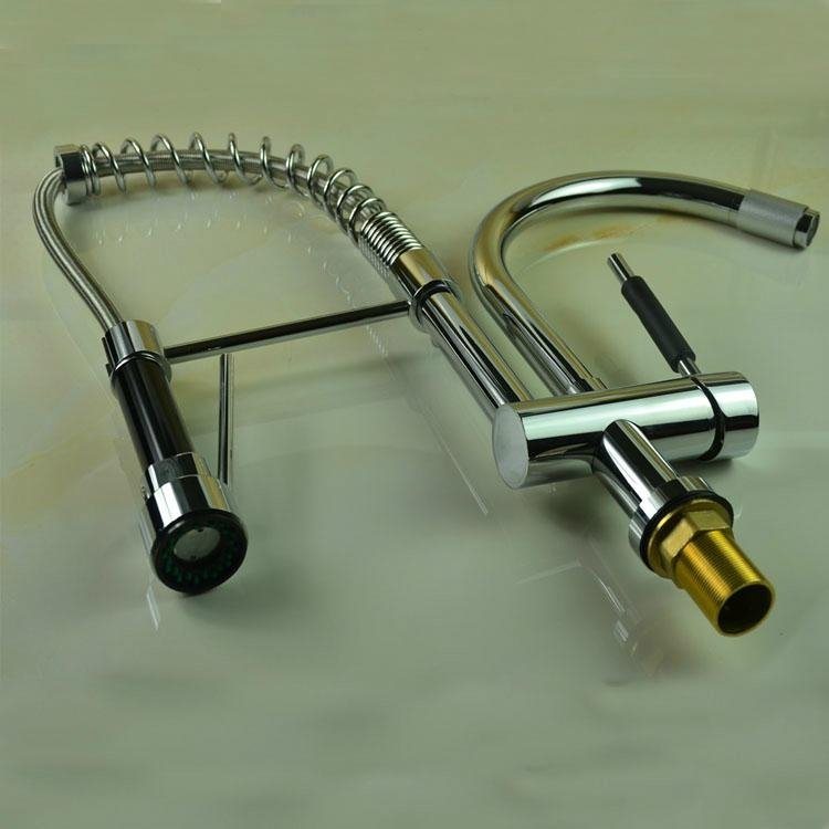 Contemporary Chrome Double Water Outlet Port High-Pressure Spring Faucet 3