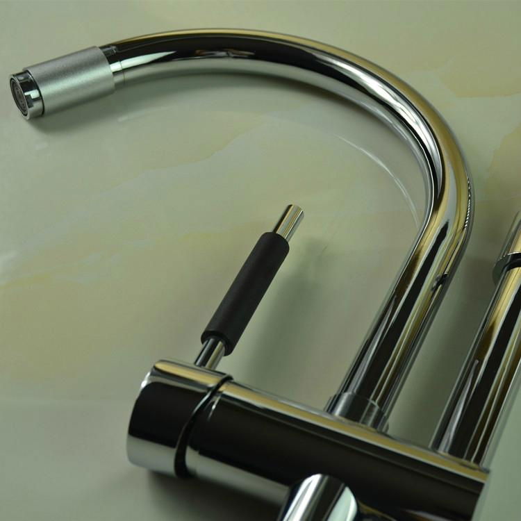 Contemporary Chrome Double Water Outlet Port High-Pressure Spring Faucet 5