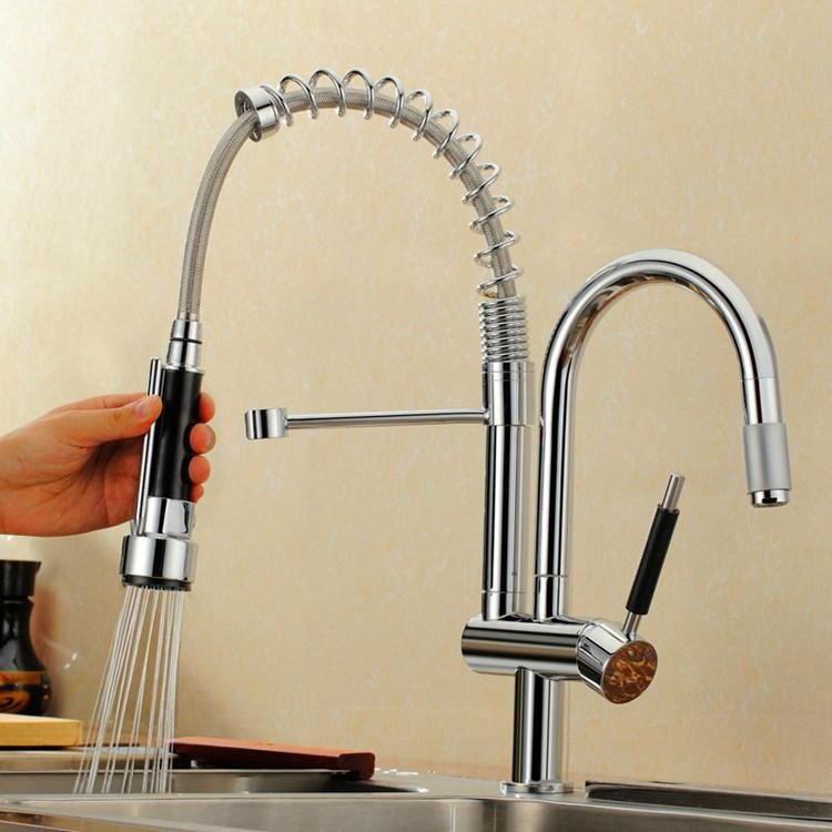 Contemporary Chrome Double Water Outlet Port High-Pressure Spring Faucet 2
