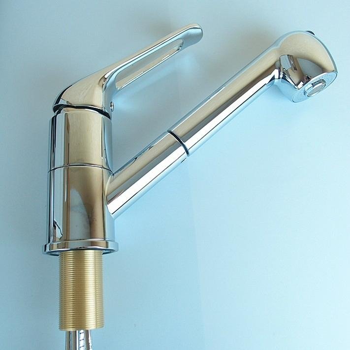 Solid Brass Pull Out Kitchen Faucet (Chrome Finish) 4