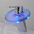 Single Handle Color Changing LED Waterfall Bathroom Sink Faucet with Glass Spout 2