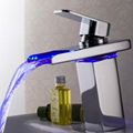 Contemporary Chrome Finish Brass Single Handle One Hole Color Changing LED Water 1