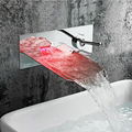 Bathroom Chrome Finish Wall Mounted LED Light Waterfall Basin Faucet 4