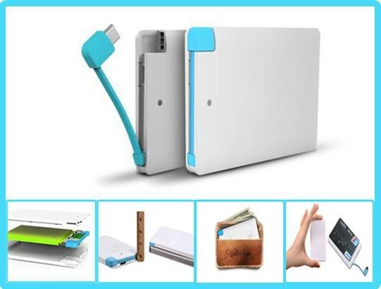 Travel Card Power Bank Charger 2500mAh Built in USB Cable