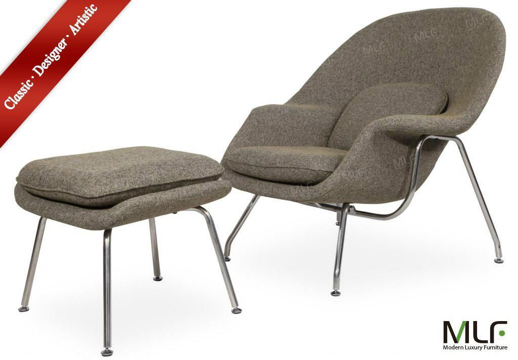 MLF® Eero Saarinen Womb Chair & Ottoman (8 Colors). Premium Cashmere Wool  2