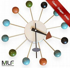 MLF® Nelson Ball Clock. Multi-Color. Wooden Balls & Aluminum Quartz Holder.