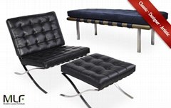 MLF® Barcelona Chair & Ottoman + Barcelona Bench (Chair: Black Aniline Leather) 