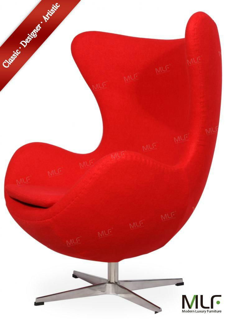 MLF Arne Jacobsen Egg Chair/Ottoman withWool Fabric, Fiberglass, Aluminum, Foam 4