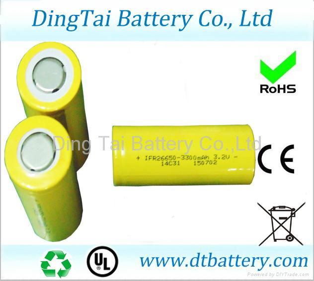 Cylindrical LiFePO4 power battery cell 26650 3000mAh