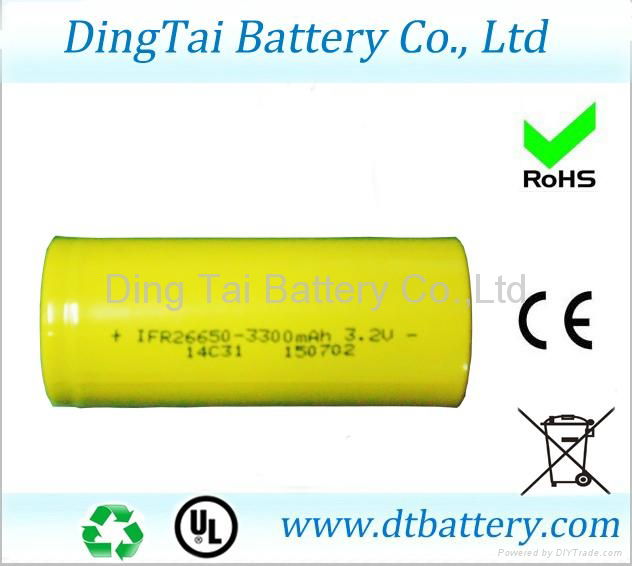 Cylindrical LiFePO4 power battery cell 26650 3000mAh 2