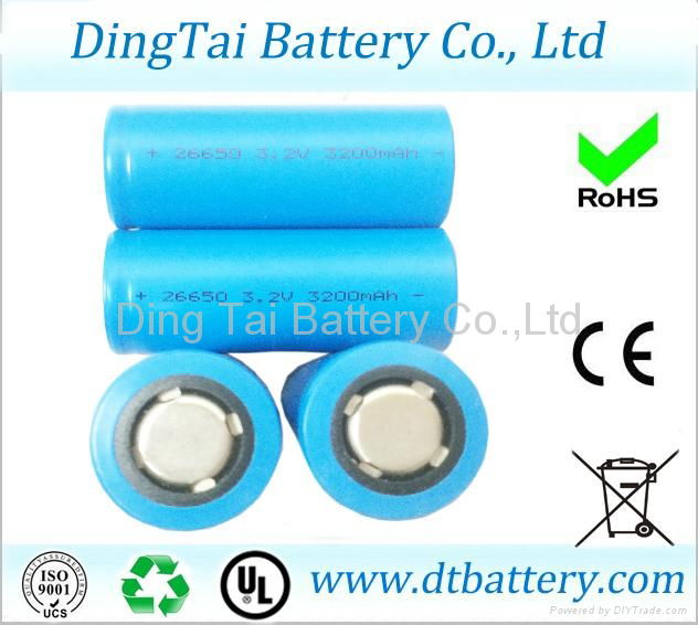Cylindrical LiFePO4 power battery cell 26650 3000mAh 3