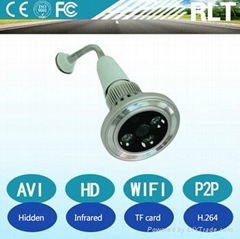 P2P H.264 AVI HD digital video wifi lamp hidden camera support TF card up 32GB  