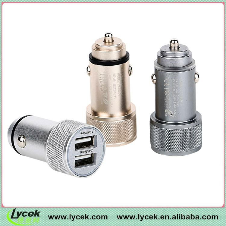 2.4A&1A Dual USB Car Charger with led light for iPhone 2