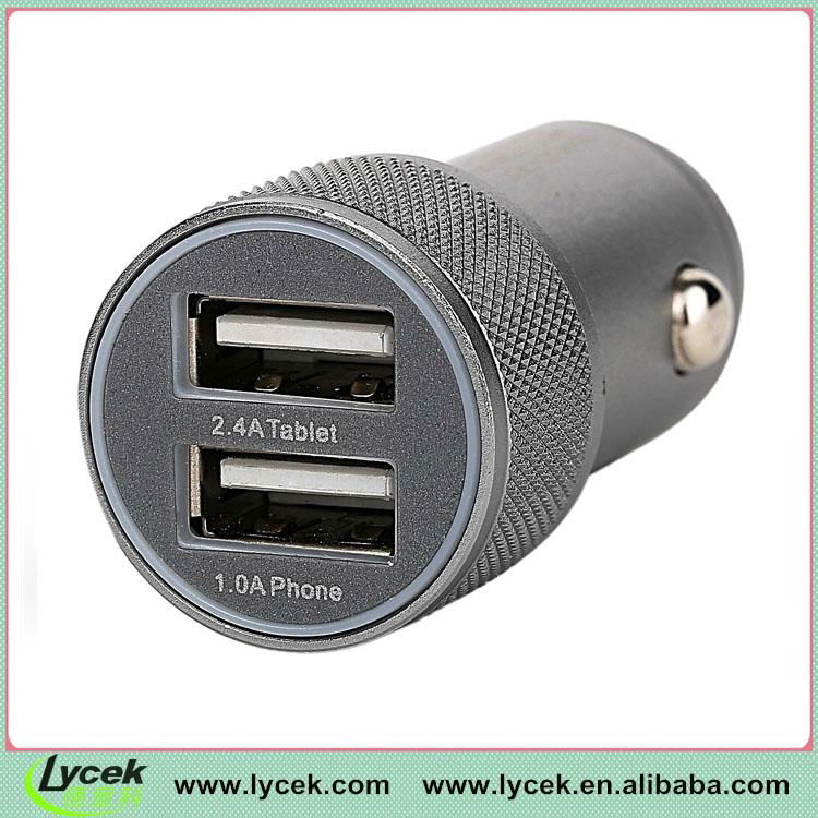 2.4A&1A Dual USB Car Charger with led light for iPhone 5