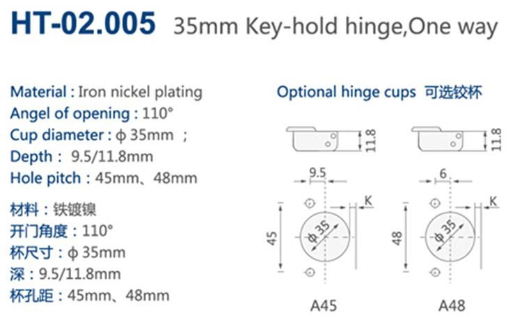 35mm one way key hold kitchen cabinet cup hinges 4
