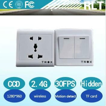 HD 2.4G wireless remote control hidden wall socket camera 30fps TF card motion d 4