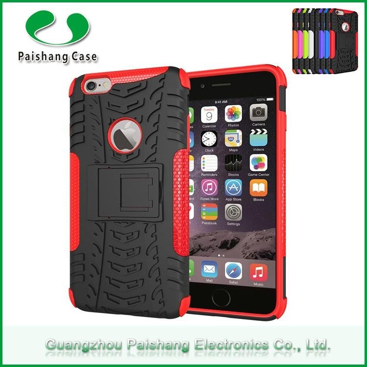 shockproof anti-throw TPU+PC case cover for Apple iphone 6 with kickstand