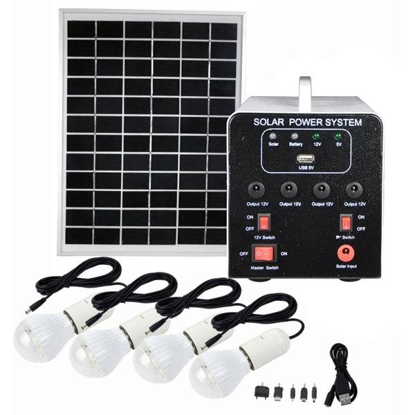 25W Solar Panel System Lighting Kit with 4pcs Led Lamps