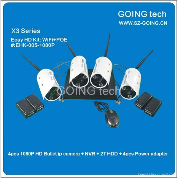 GOING H.264 wireless 1080P poe ip camera nvr kit 4ch wifi ip security camera