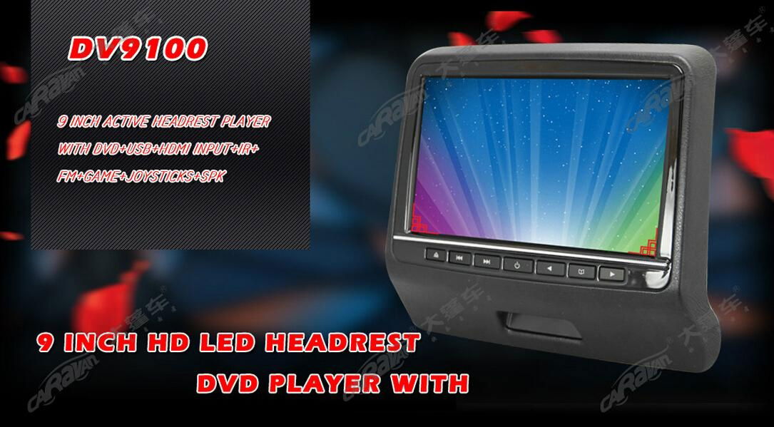 9 Inch HD LED Headrest DVD Player with USB/HDMI/IR/FM/GAME