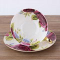 Hot Sale Gold Rim Bone China Gift Tea cup Set with Peony pattern 2