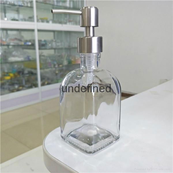 250ml square lotion glass bottle with stainless steel pump