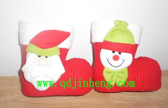 red PE christmas boots with cloth outer 