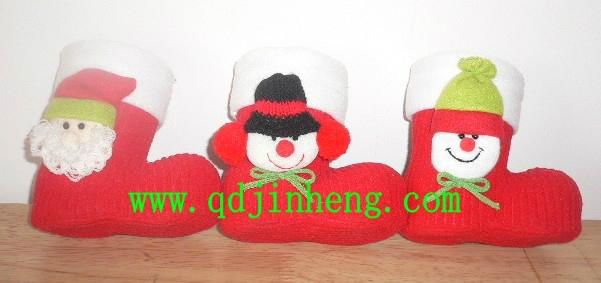 plastic boots with red cloth outer and animal head