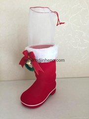 red plastic chrsistmas boots for holding candy