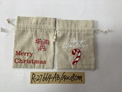 刺绣圣诞拉绳束口麻布袋子
