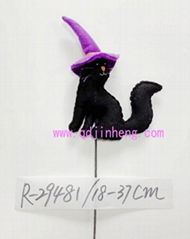 18cm soft black dog with purple cap with sticking for advertisement or Halloween