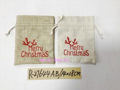 14X18CM drawsting line pouch with embroidery MERRY CHRISTMAS for storage