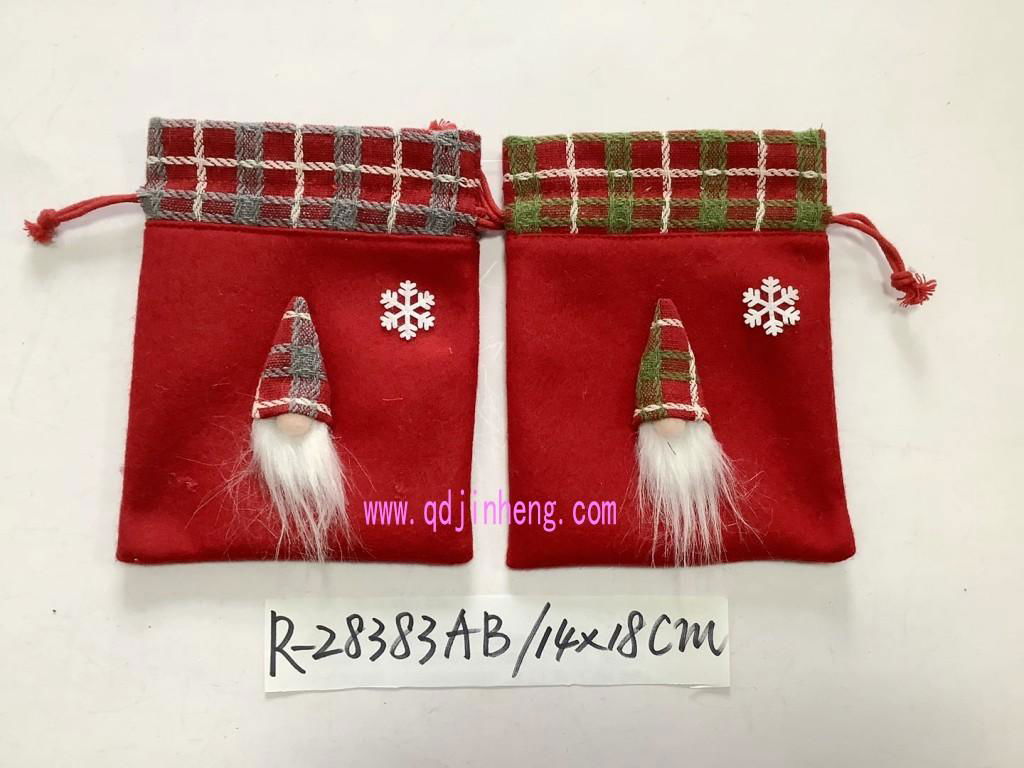 14X18CM drawsting bags green and red color with Santa head decorate for holiday 2