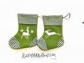 13X25CM green Santa boots with embroidery for hanging on Christmas tree or home