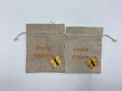 14x17cm linen bag with embroidery and butterfly for Easter decoration