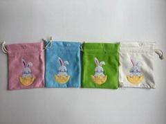 14X18CM drawsting bags in four color with embroidery for Easter day