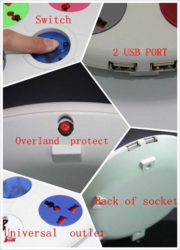 UFO shape socket  round extension socket with 2 USB port  5