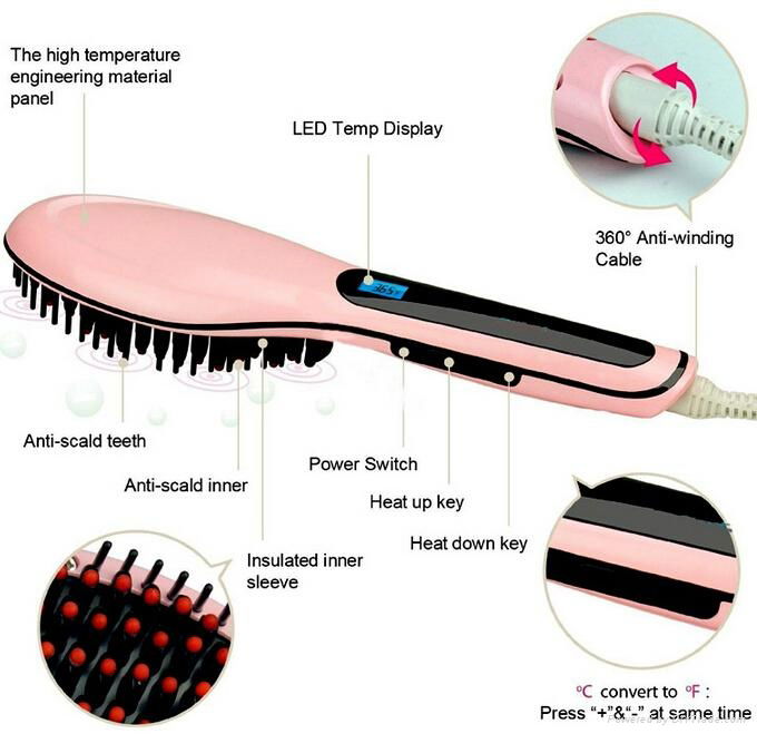 professional antomatic lcd brush hair straightener comb electric display straigh 3