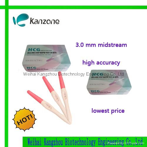 CE&ISo 13485 certified HCG pregnancy test midstream 3.0mm OEM