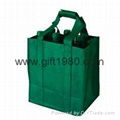 Durable Green Non Woven Shopping Bags Wine Bottle Totes Customized 1