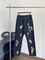 Latest Hot  Chrome Hearts Green & Leopard Cross Patch Jeans Black Fashion Denim 