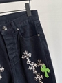 Latest Hot  Chrome Hearts Green & Leopard Cross Patch Jeans Black Fashion Denim 