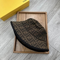        Jacquard FF Fabric Bucket Hat Brown/Beige Reversible Sun Cap
